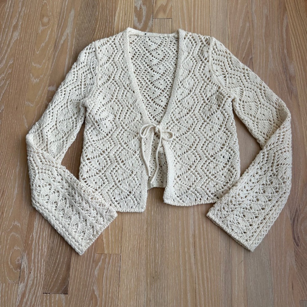 Crochet Knit Wool Blend Cardigan Cottagecore Soft Girl Boho Festival S
